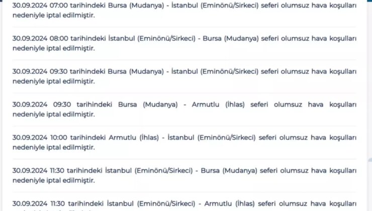 BUDO’dan Olumsuz Hava Kaideleri Nedeniyle 8 Sefer İptal Edildi