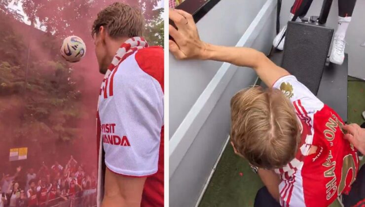 Odegaard’ın taraftarlara fırlattığı top hiç olmaması gereken şahsa isabet etti